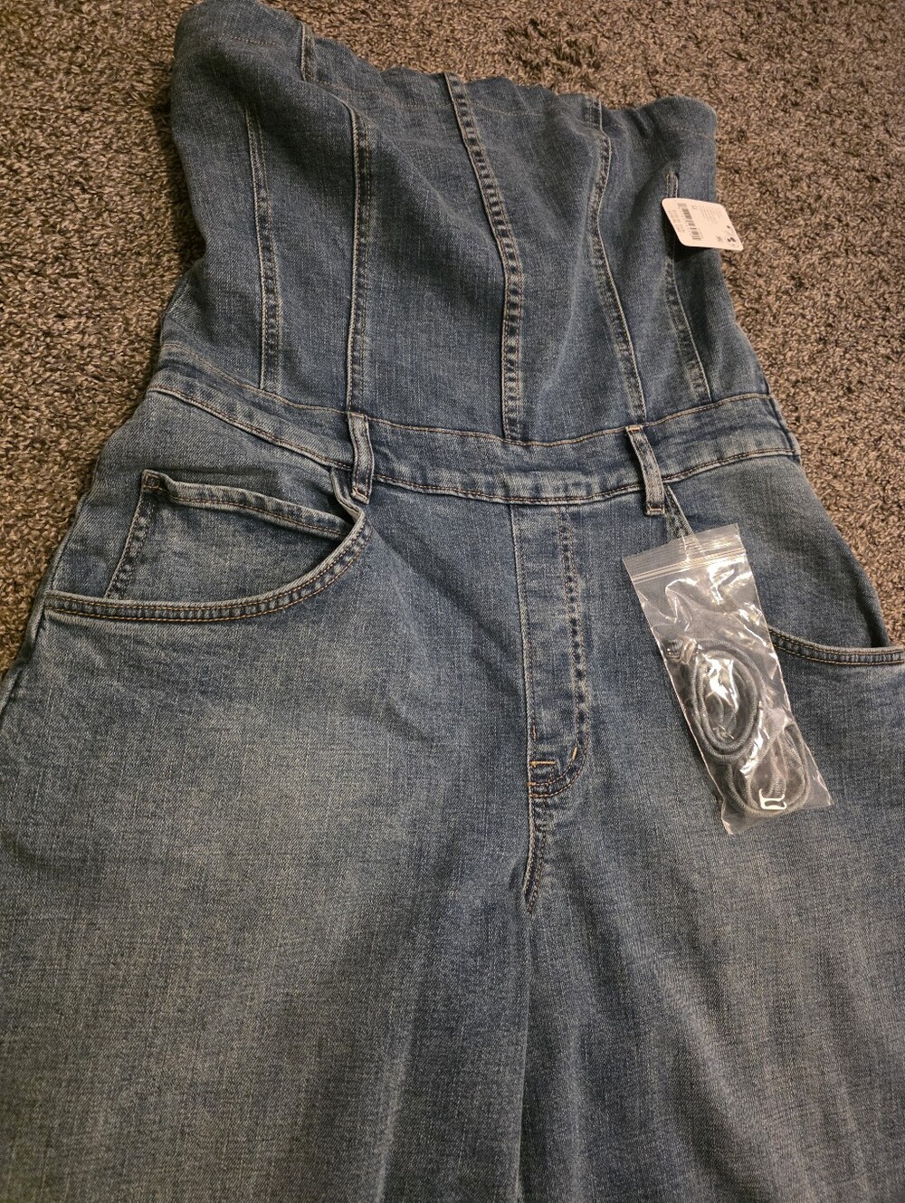 We The Free Free People Je Suis Pret Denim Strapless Barrel Leg Jumpsuit NWT M - Picture 12 of 16